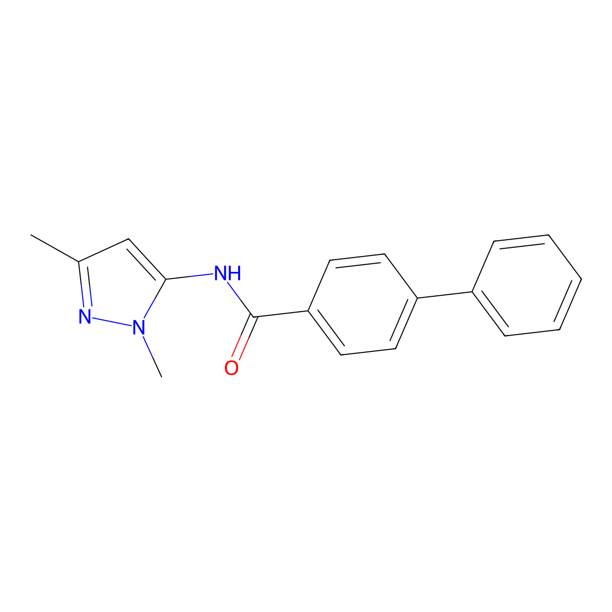N-(1,3-dimethyl-1H-pyrazol-5-yl)-[1,1'-biphenyl]-4-carboxamide molecular structure, CAS 1020453-79-5