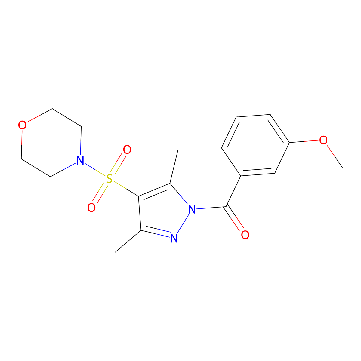 4-{[1-(3-methoxybenzoyl)-3,5-dimethyl-1H-pyrazol-4-yl]sulfonyl}morpholine molecular structure, CAS 1020453-80-8