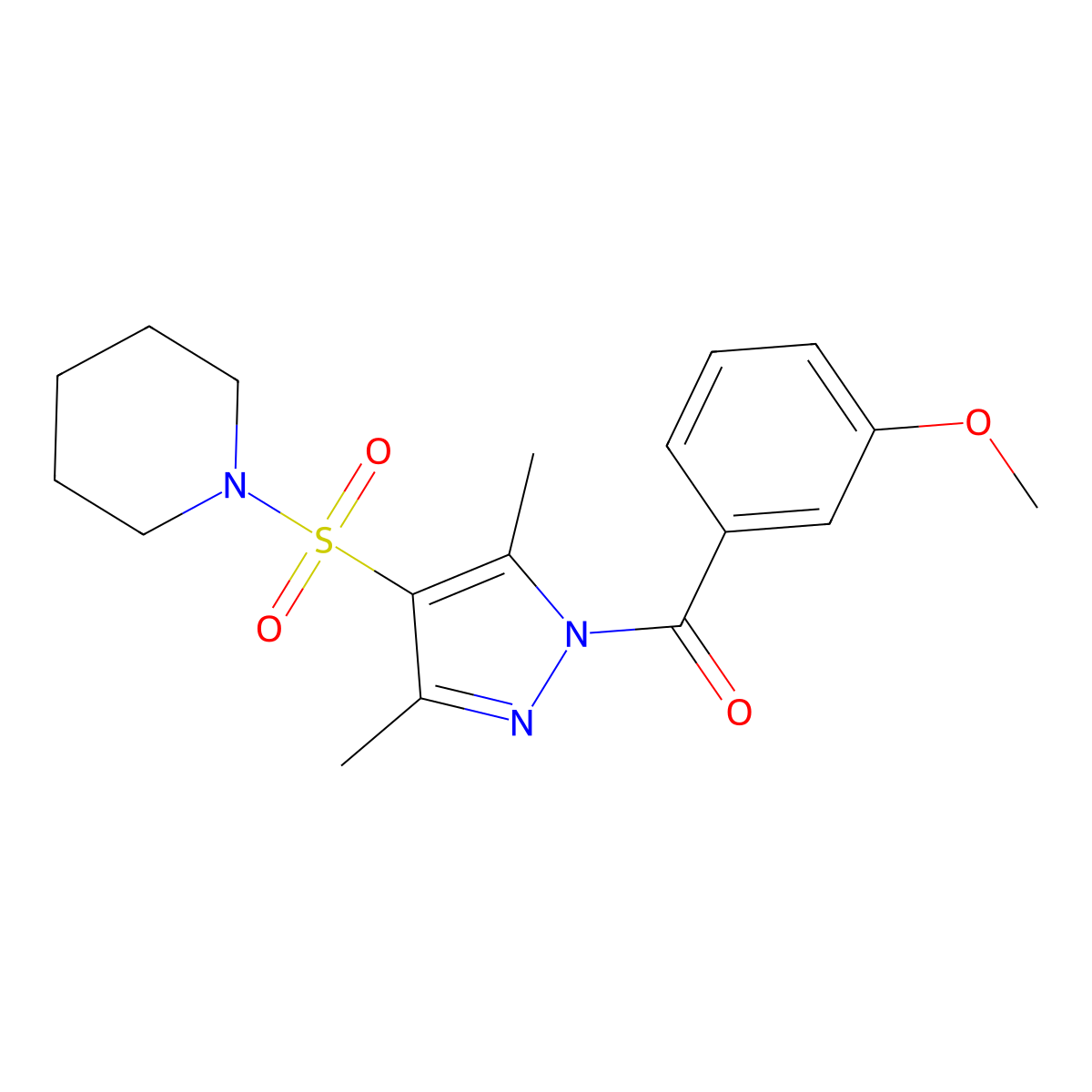1-{[1-(3-methoxybenzoyl)-3,5-dimethyl-1H-pyrazol-4-yl]sulfonyl}piperidine molecular structure, CAS 1020453-86-4