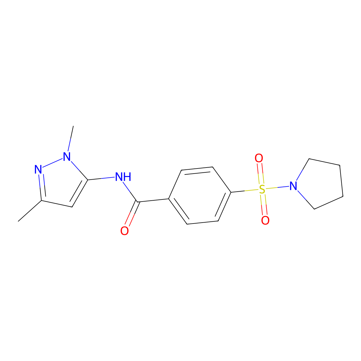 N-(1,3-dimethyl-1H-pyrazol-5-yl)-4-(pyrrolidine-1-sulfonyl)benzamide molecular structure, CAS 1020453-88-6