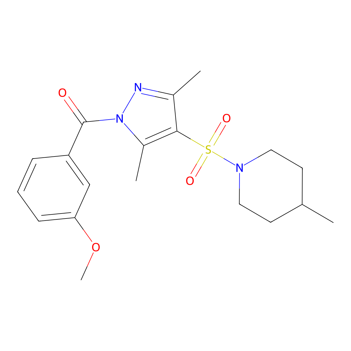 1-{[1-(3-methoxybenzoyl)-3,5-dimethyl-1H-pyrazol-4-yl]sulfonyl}-4-methylpiperidine molecular structure, CAS 1020453-89-7