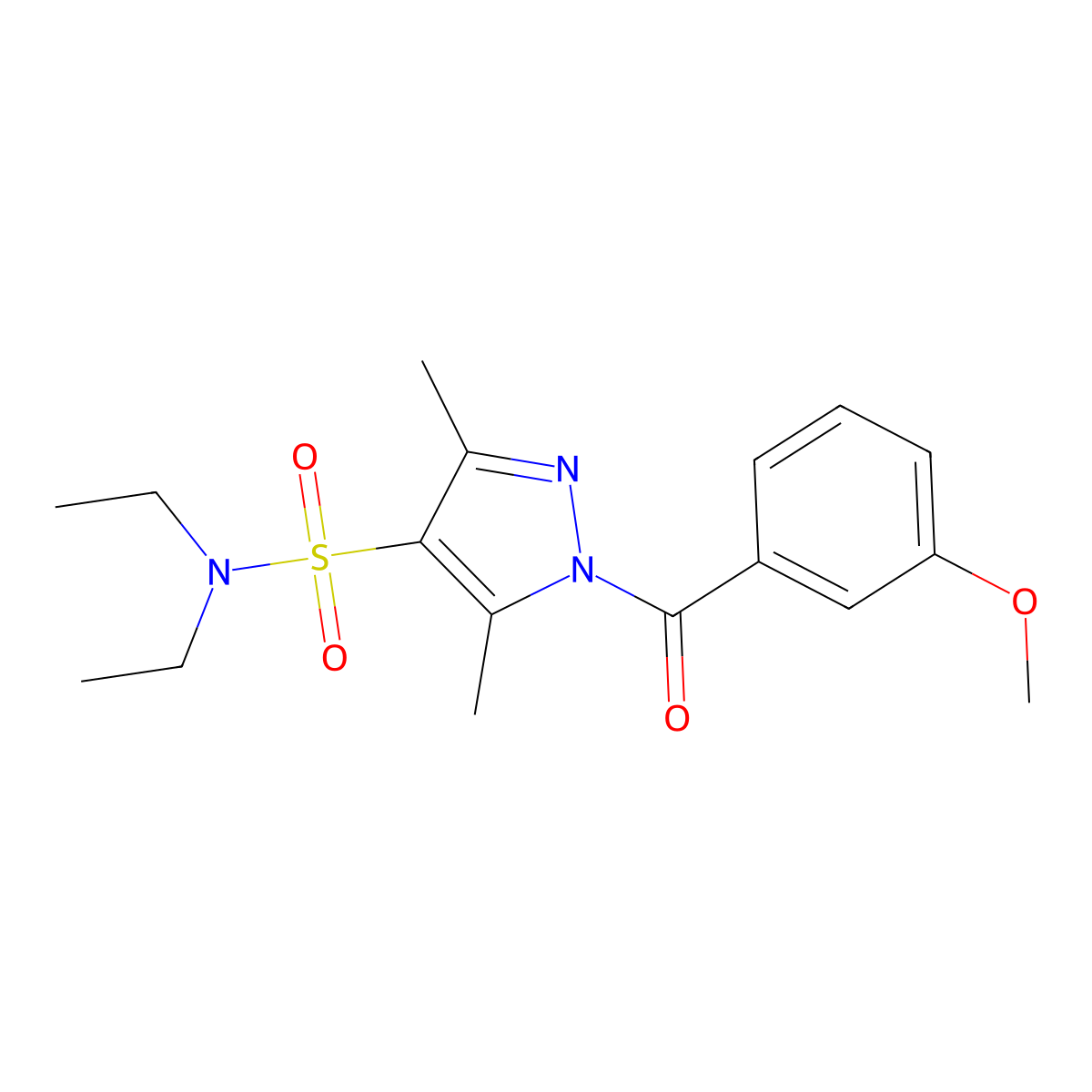 N,N-diethyl-1-(3-methoxybenzoyl)-3,5-dimethyl-1H-pyrazole-4-sulfonamide molecular structure, CAS 1020453-92-2