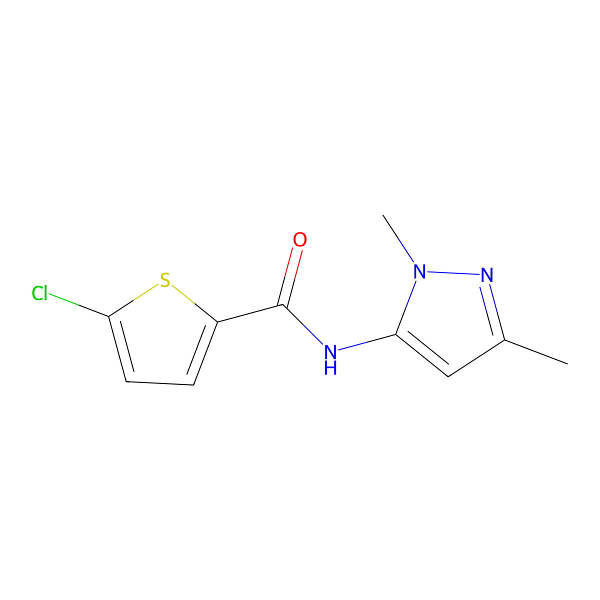 5-chloro-N-(1,3-dimethyl-1H-pyrazol-5-yl)thiophene-2-carboxamide molecular structure, CAS 1020453-93-3