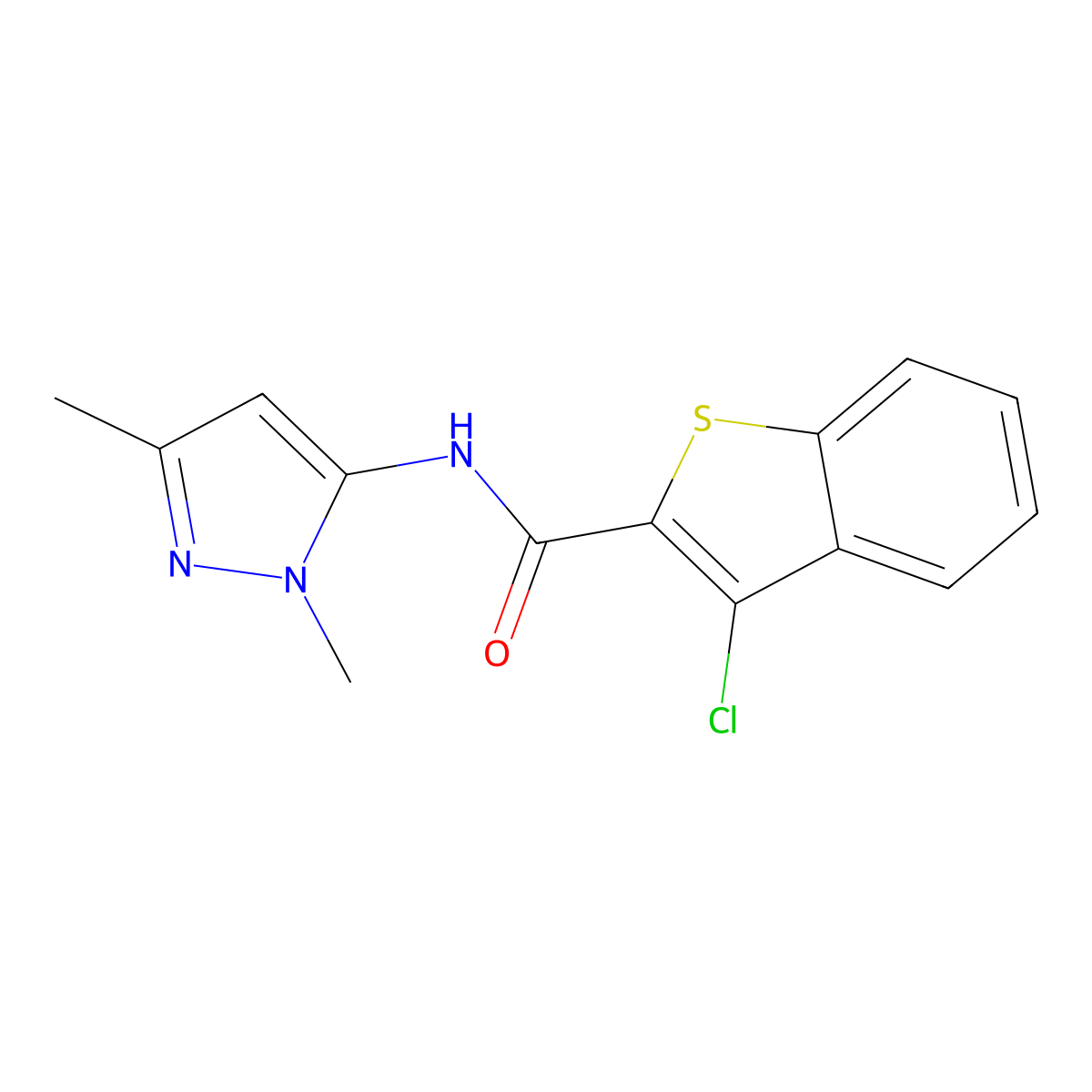 3-chloro-N-(1,3-dimethyl-1H-pyrazol-5-yl)-1-benzothiophene-2-carboxamide molecular structure, CAS 1020453-98-8