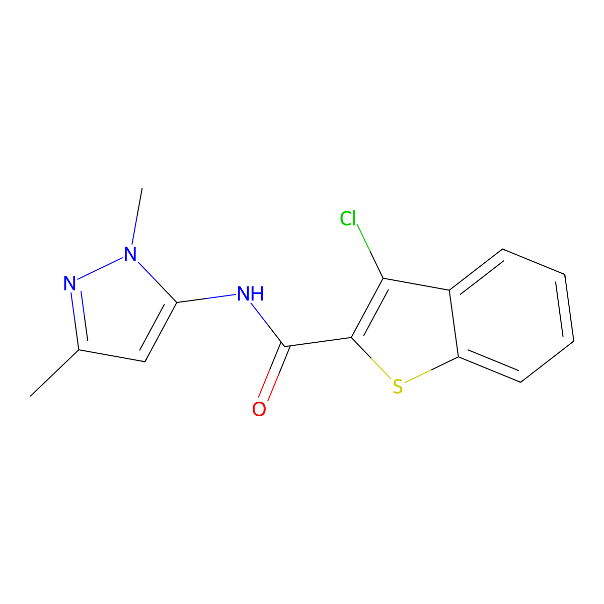 3-chloro-N-(1,3-dimethyl-1H-pyrazol-5-yl)-1-benzothiophene-2-carboxamide molecular structure, CAS 1020453-98-8