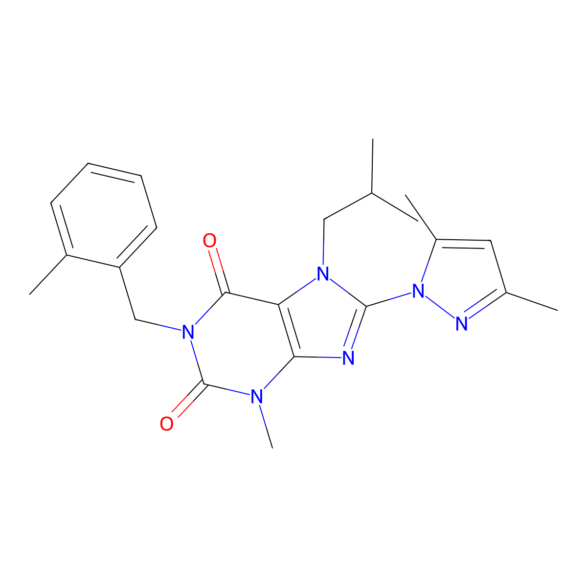 8-(3,5-dimethyl-1H-pyrazol-1-yl)-7-isobutyl-3-methyl-1-(2-methylbenzyl)-1H-purine-2,6(3H,7H)-dione molecular structure, CAS 1020453-99-9