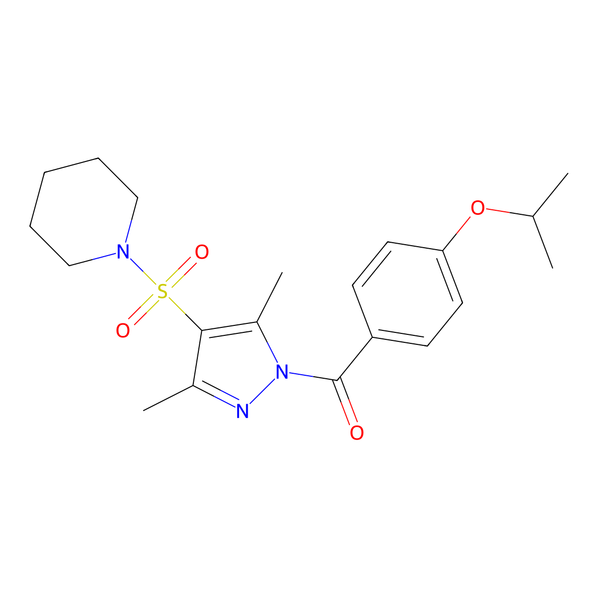 (3,5-dimethyl-4-(piperidin-1-ylsulfonyl)-1H-pyrazol-1-yl)(4-isopropoxyphenyl)methanone molecular structure, CAS 1020454-04-9