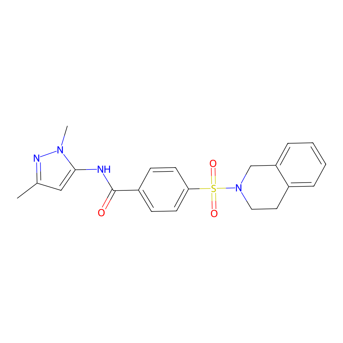 N-(1,3-dimethyl-1H-pyrazol-5-yl)-4-(1,2,3,4-tetrahydroisoquinoline-2-sulfonyl)benzamide molecular structure, CAS 1020454-08-3