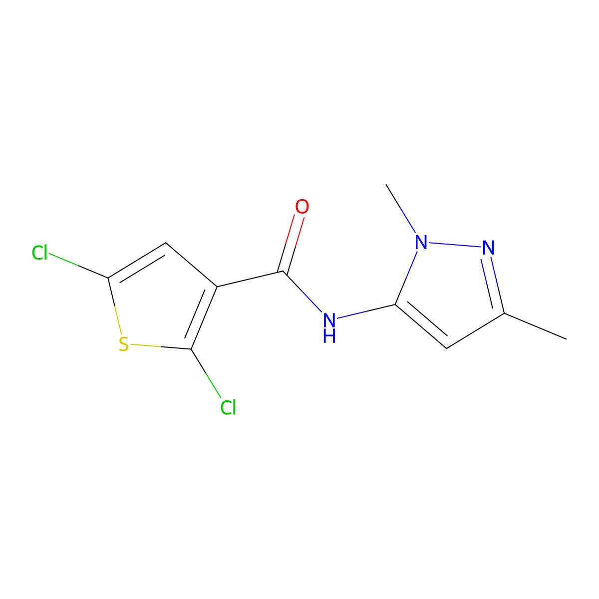 2,5-dichloro-N-(1,3-dimethyl-1H-pyrazol-5-yl)thiophene-3-carboxamide molecular structure, CAS 1020454-11-8