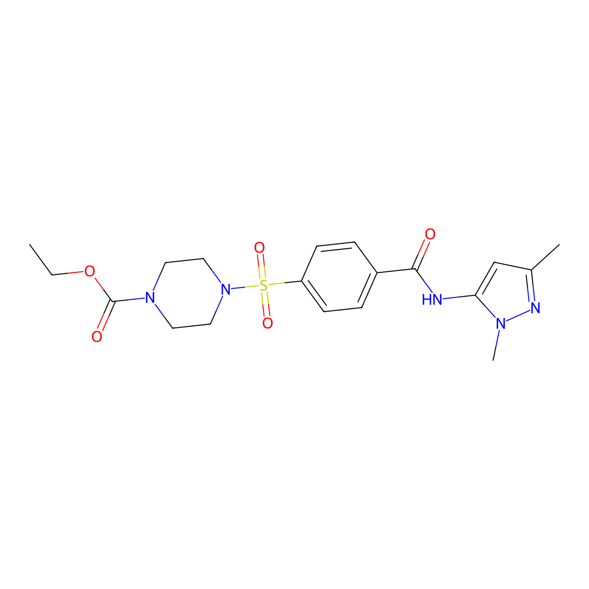 ethyl 4-{4-[(1,3-dimethyl-1H-pyrazol-5-yl)carbamoyl]benzenesulfonyl}piperazine-1-carboxylate molecular structure, CAS 1020454-13-0