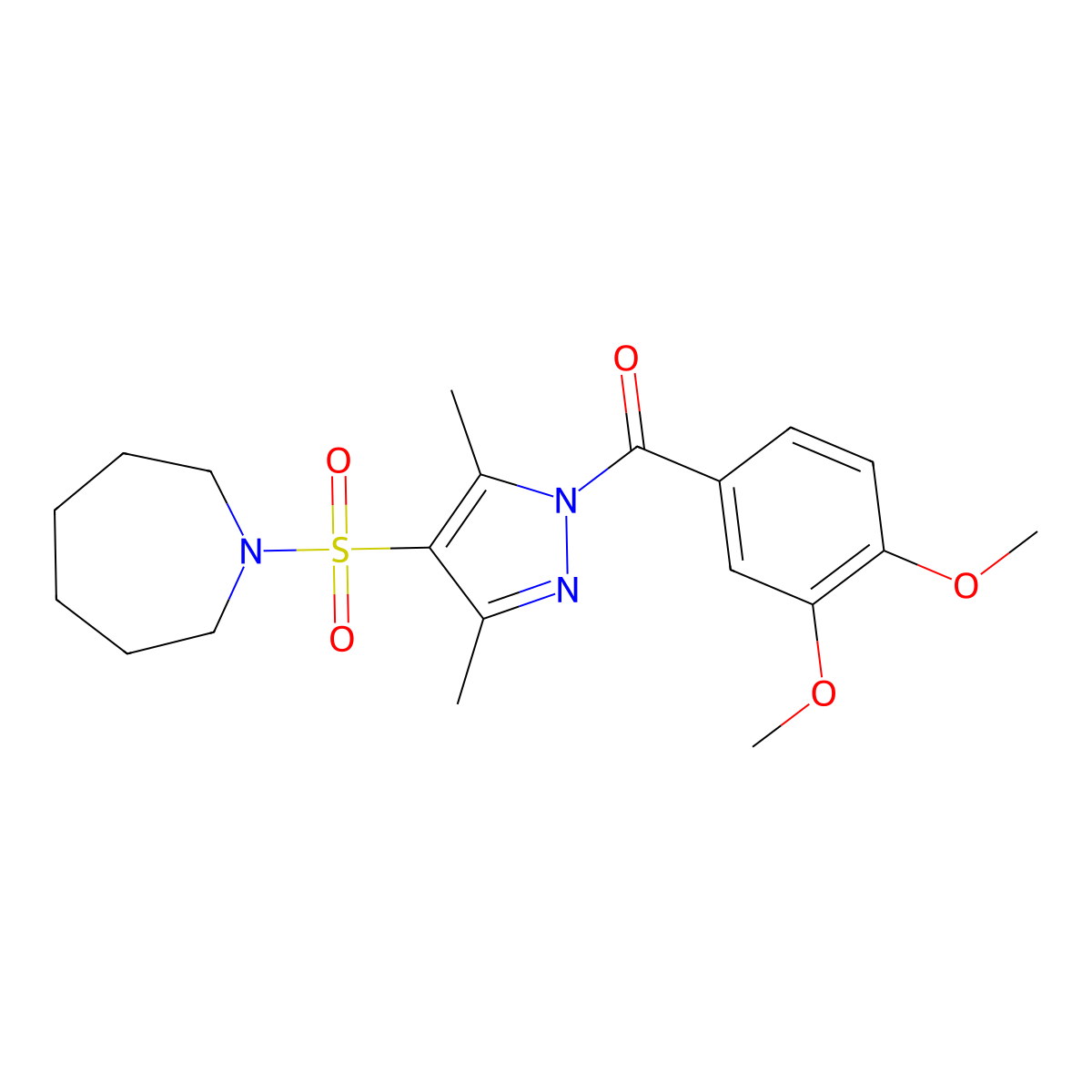 1-{[1-(3,4-dimethoxybenzoyl)-3,5-dimethyl-1H-pyrazol-4-yl]sulfonyl}azepane molecular structure, CAS 1020454-14-1