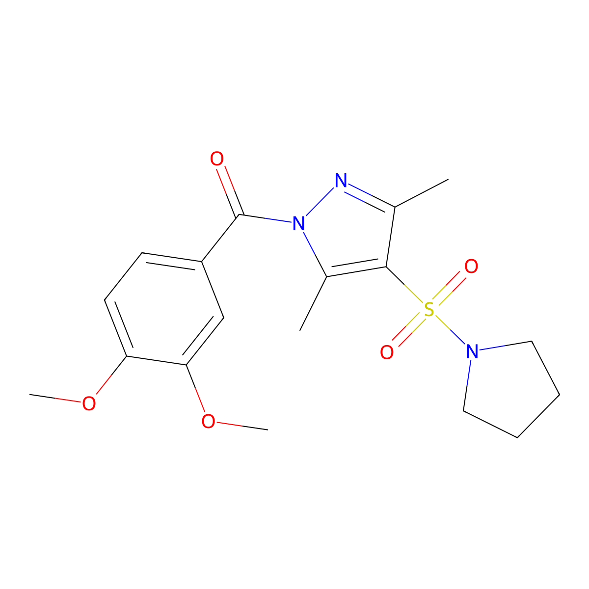 1-(3,4-dimethoxybenzoyl)-3,5-dimethyl-4-(pyrrolidine-1-sulfonyl)-1H-pyrazole molecular structure, CAS 1020454-17-4