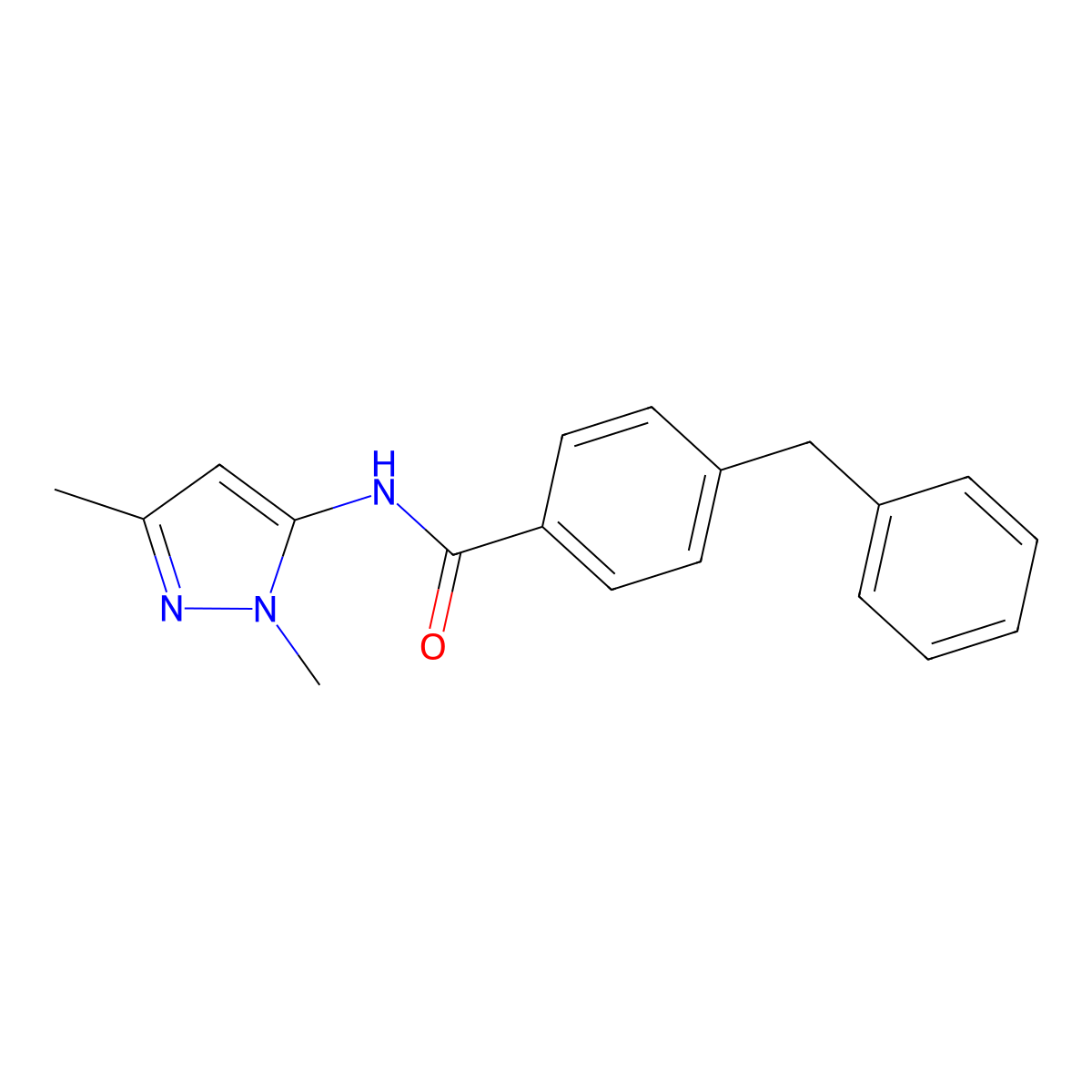 4-benzyl-N-(1,3-dimethyl-1H-pyrazol-5-yl)benzamide molecular structure, CAS 1020454-18-5
