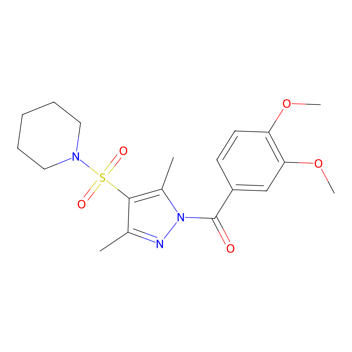 1-{[1-(3,4-dimethoxybenzoyl)-3,5-dimethyl-1H-pyrazol-4-yl]sulfonyl}piperidine molecular structure, CAS 1020454-19-6