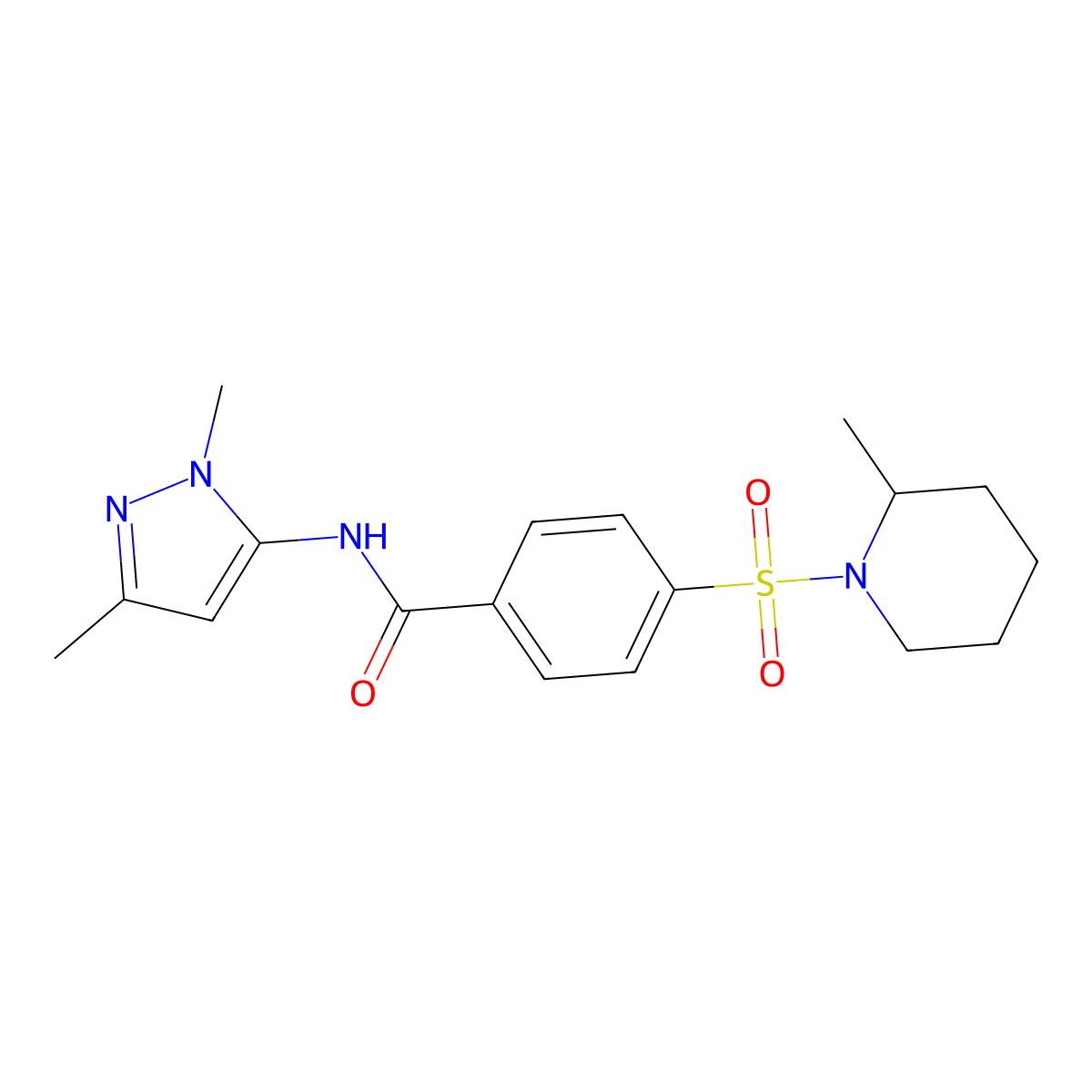 N-(1,3-dimethyl-1H-pyrazol-5-yl)-4-((2-methylpiperidin-1-yl)sulfonyl)benzamide molecular structure, CAS 1020454-21-0