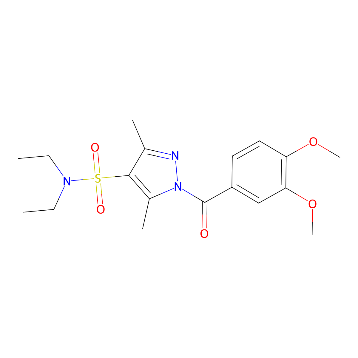 1-(3,4-dimethoxybenzoyl)-N,N-diethyl-3,5-dimethyl-1H-pyrazole-4-sulfonamide molecular structure, CAS 1020454-25-4