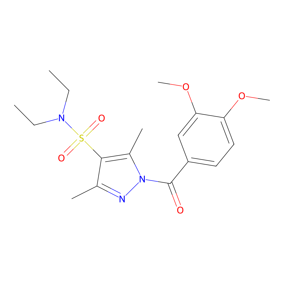 1-(3,4-dimethoxybenzoyl)-N,N-diethyl-3,5-dimethyl-1H-pyrazole-4-sulfonamide molecular structure, CAS 1020454-25-4