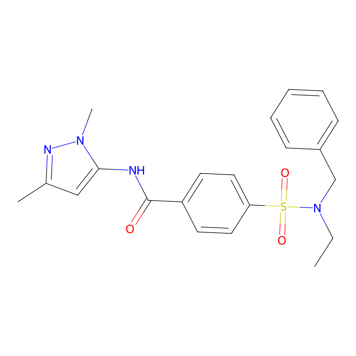 4-[benzyl(ethyl)sulfamoyl]-N-(1,3-dimethyl-1H-pyrazol-5-yl)benzamide molecular structure, CAS 1020454-26-5