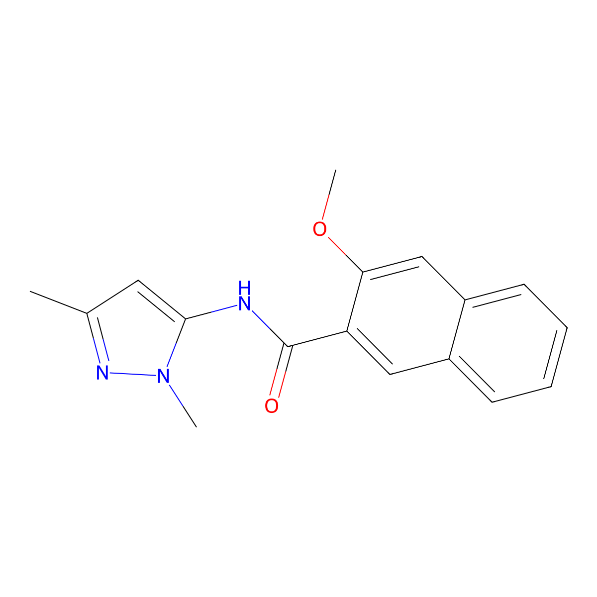 N-(1,3-dimethyl-1H-pyrazol-5-yl)-3-methoxynaphthalene-2-carboxamide molecular structure, CAS 1020454-28-7