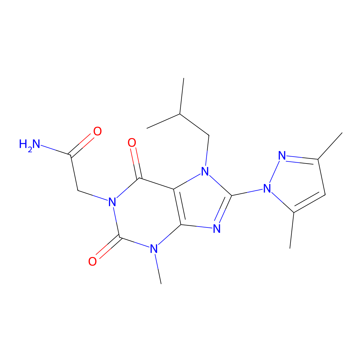 2-(8-(3,5-dimethyl-1H-pyrazol-1-yl)-7-isobutyl-3-methyl-2,6-dioxo-2,3,6,7-tetrahydro-1H-purin-1-yl)acetamide molecular structure, CAS 1020454-30-1