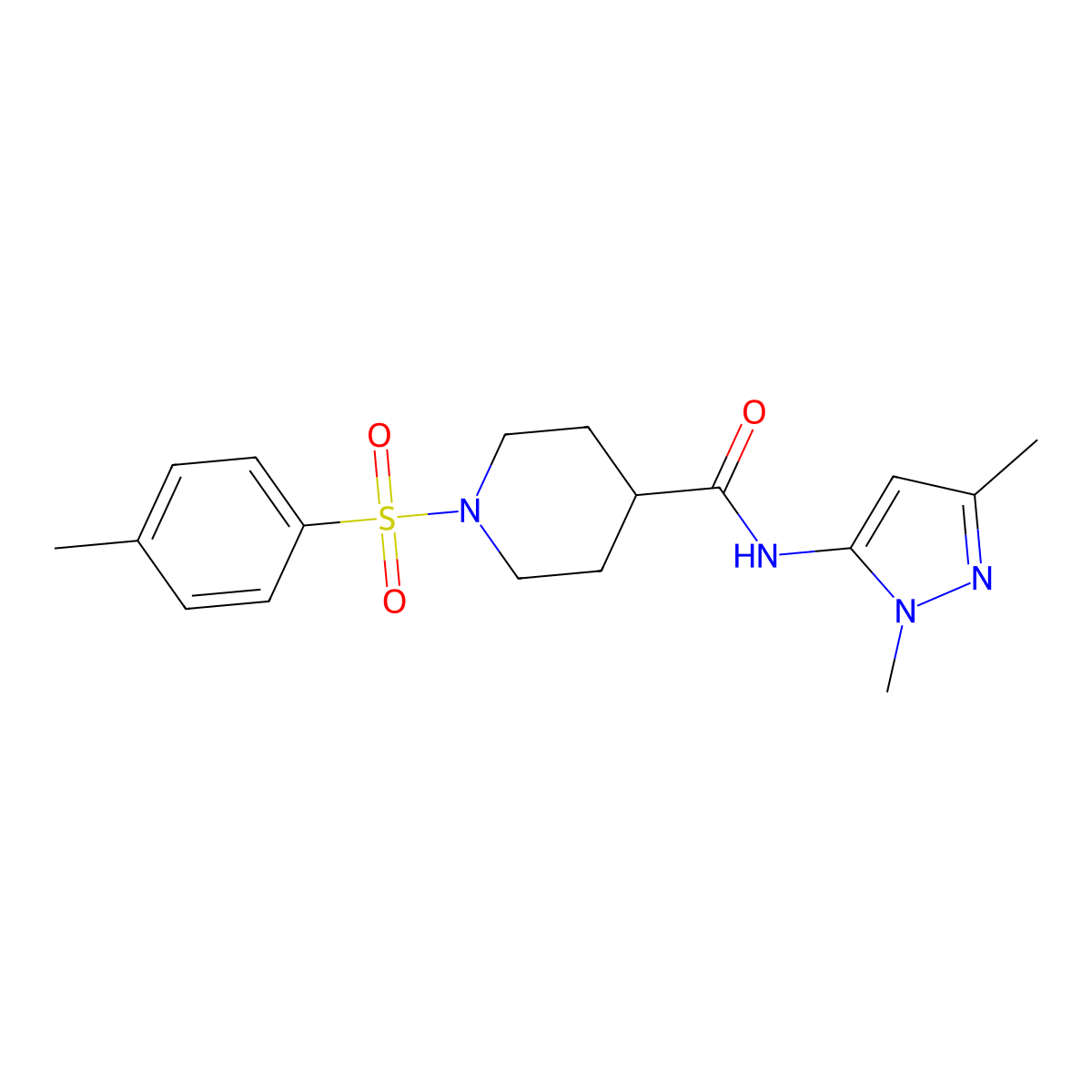 N-(1,3-dimethyl-1H-pyrazol-5-yl)-1-(4-methylbenzenesulfonyl)piperidine-4-carboxamide molecular structure, CAS 1020454-33-4