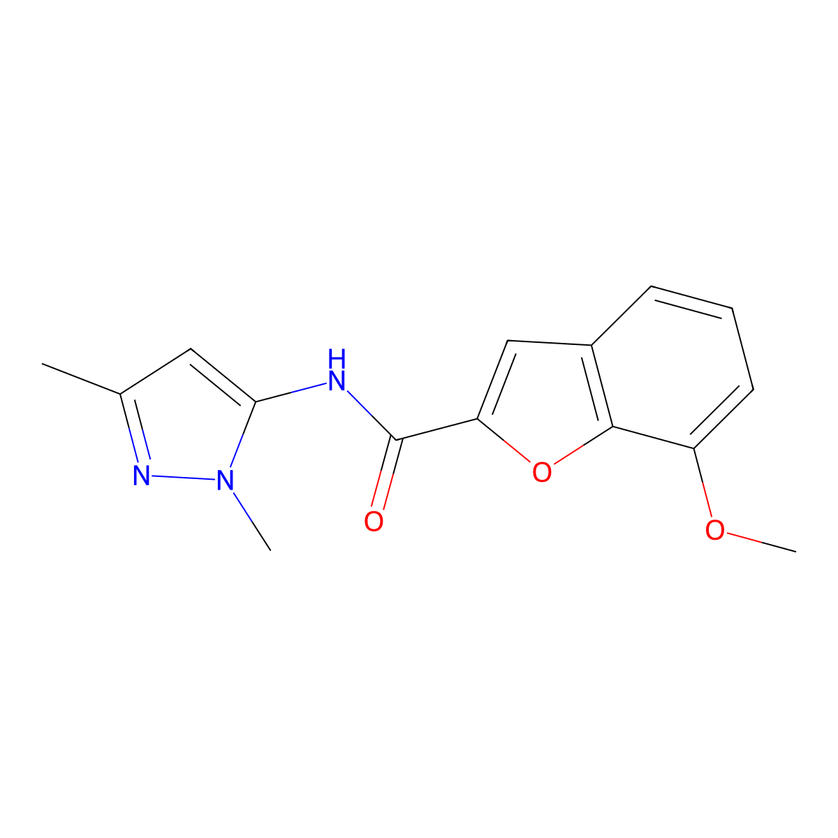N-(1,3-dimethyl-1H-pyrazol-5-yl)-7-methoxybenzofuran-2-carboxamide molecular structure, CAS 1020454-35-6