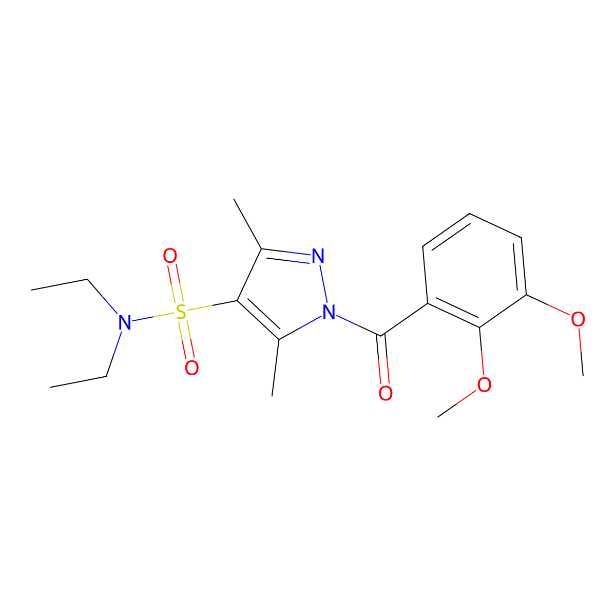 1-(2,3-dimethoxybenzoyl)-N,N-diethyl-3,5-dimethyl-1H-pyrazole-4-sulfonamide molecular structure, CAS 1020454-36-7
