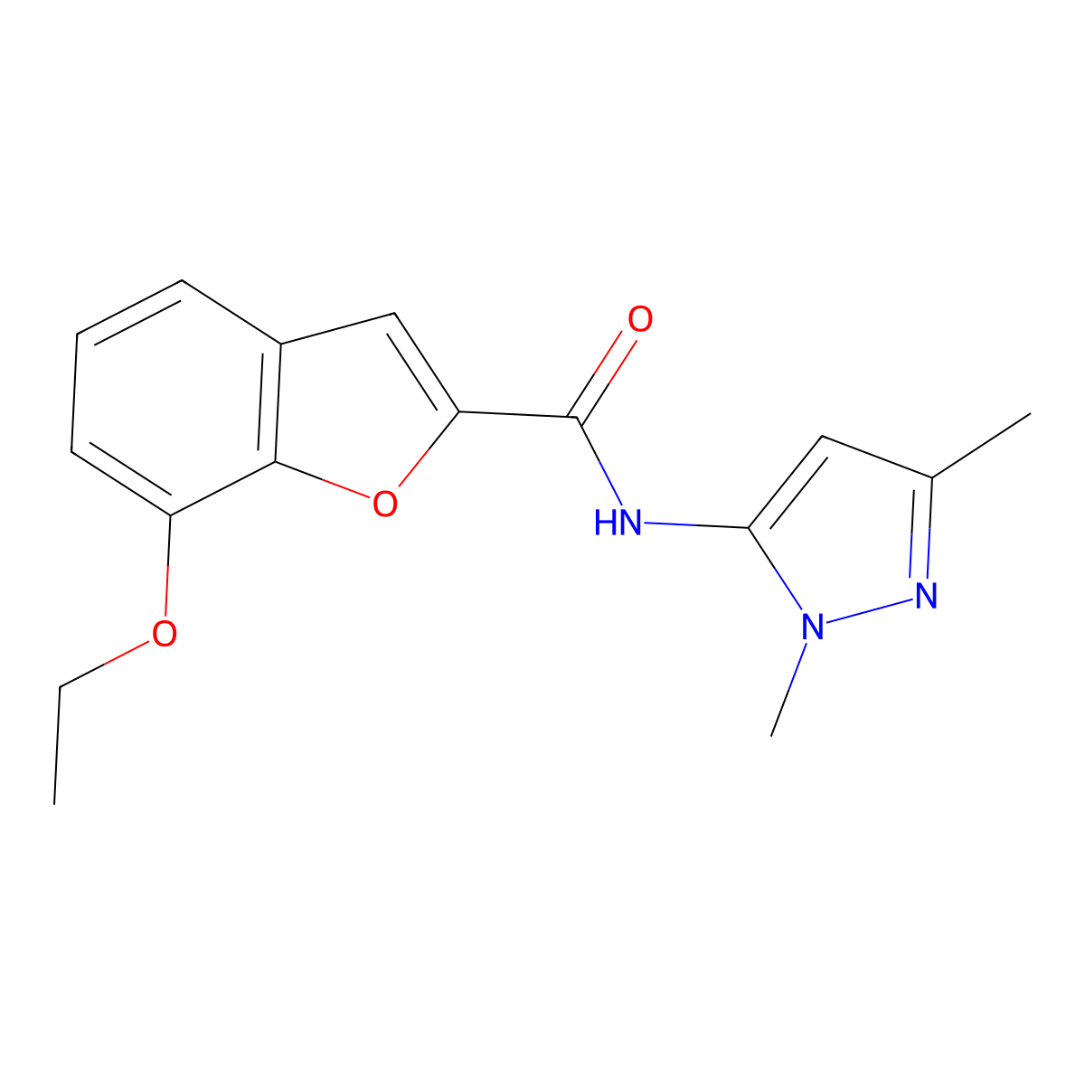 N-(1,3-dimethyl-1H-pyrazol-5-yl)-7-ethoxy-1-benzofuran-2-carboxamide molecular structure, CAS 1020454-37-8