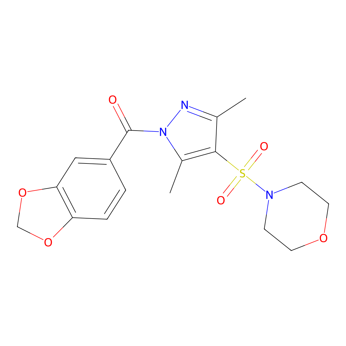 4-{[1-(2H-1,3-benzodioxole-5-carbonyl)-3,5-dimethyl-1H-pyrazol-4-yl]sulfonyl}morpholine molecular structure, CAS 1020454-38-9