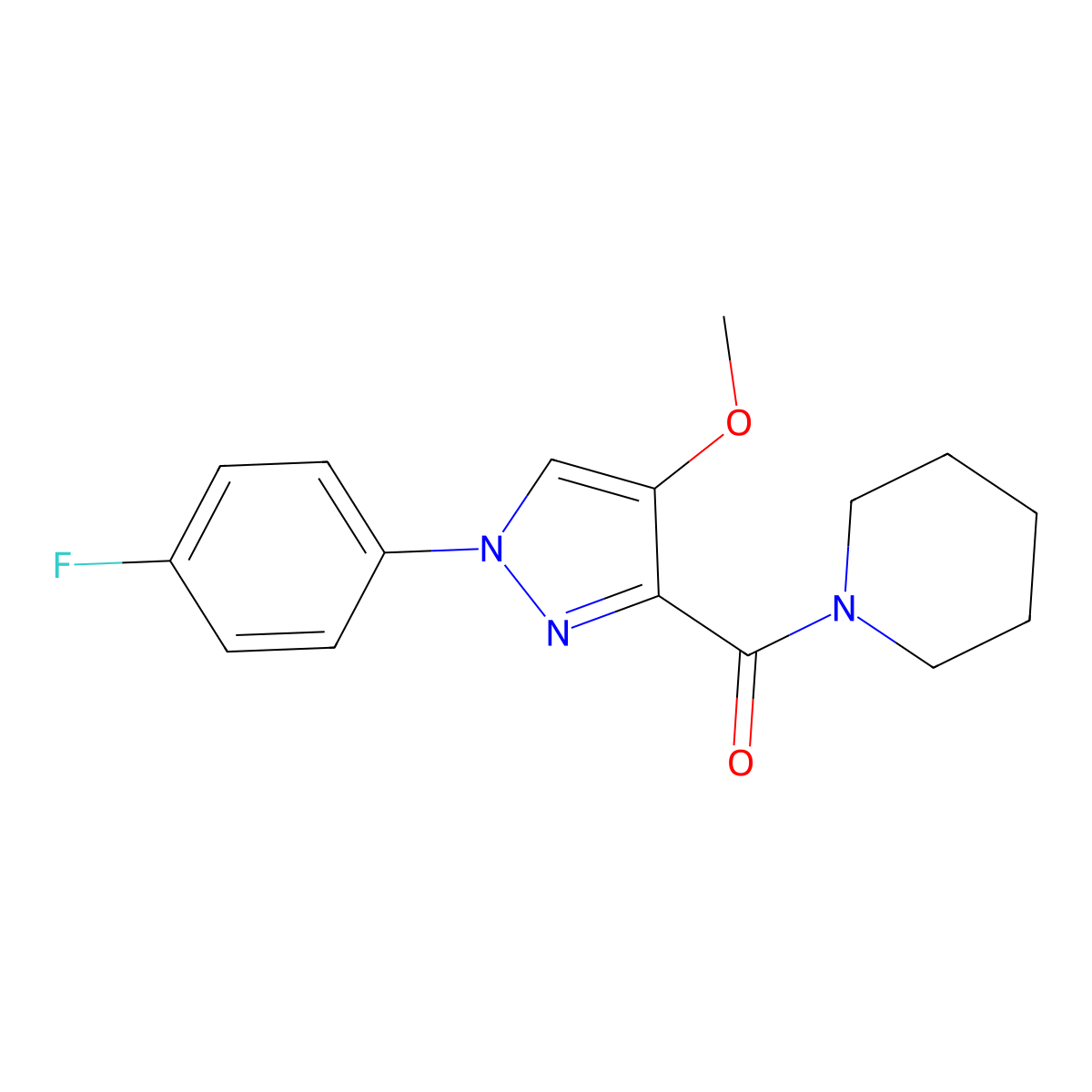 1-[1-(4-fluorophenyl)-4-methoxy-1H-pyrazole-3-carbonyl]piperidine molecular structure, CAS 1020454-41-4