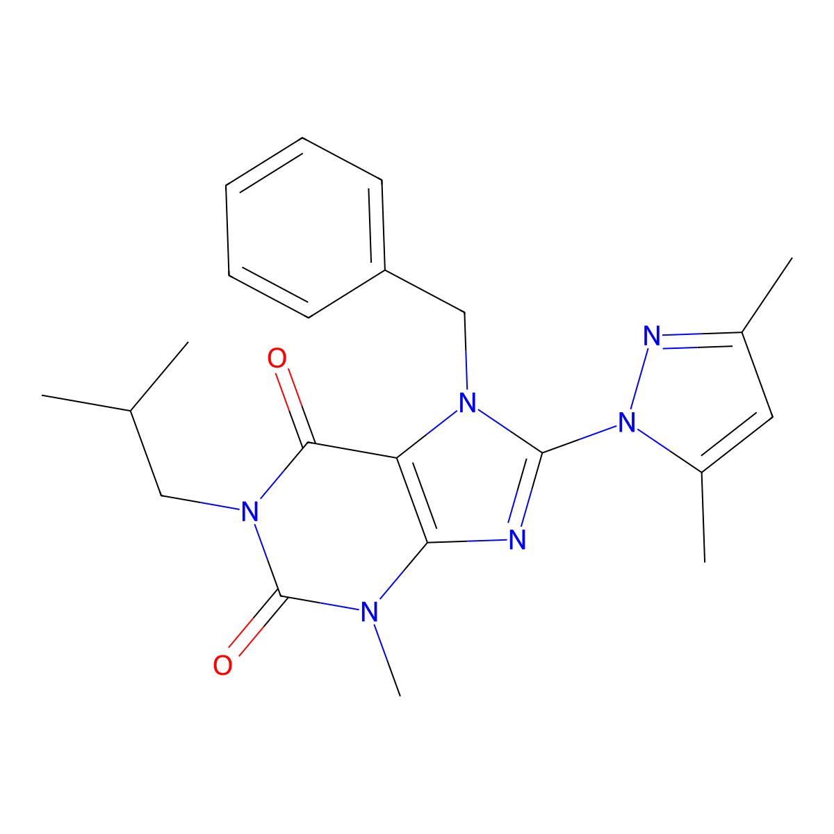 7-benzyl-8-(3,5-dimethyl-1H-pyrazol-1-yl)-1-isobutyl-3-methyl-1H-purine-2,6(3H,7H)-dione molecular structure, CAS 1020454-49-2