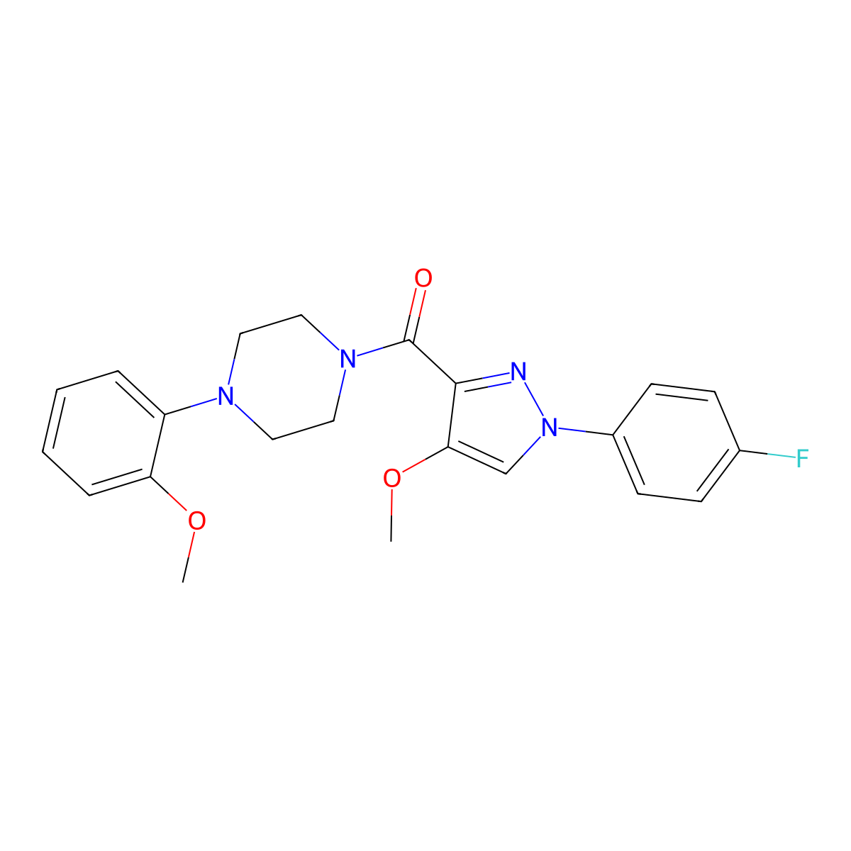 1-[1-(4-fluorophenyl)-4-methoxy-1H-pyrazole-3-carbonyl]-4-(2-methoxyphenyl)piperazine molecular structure, CAS 1020454-52-7
