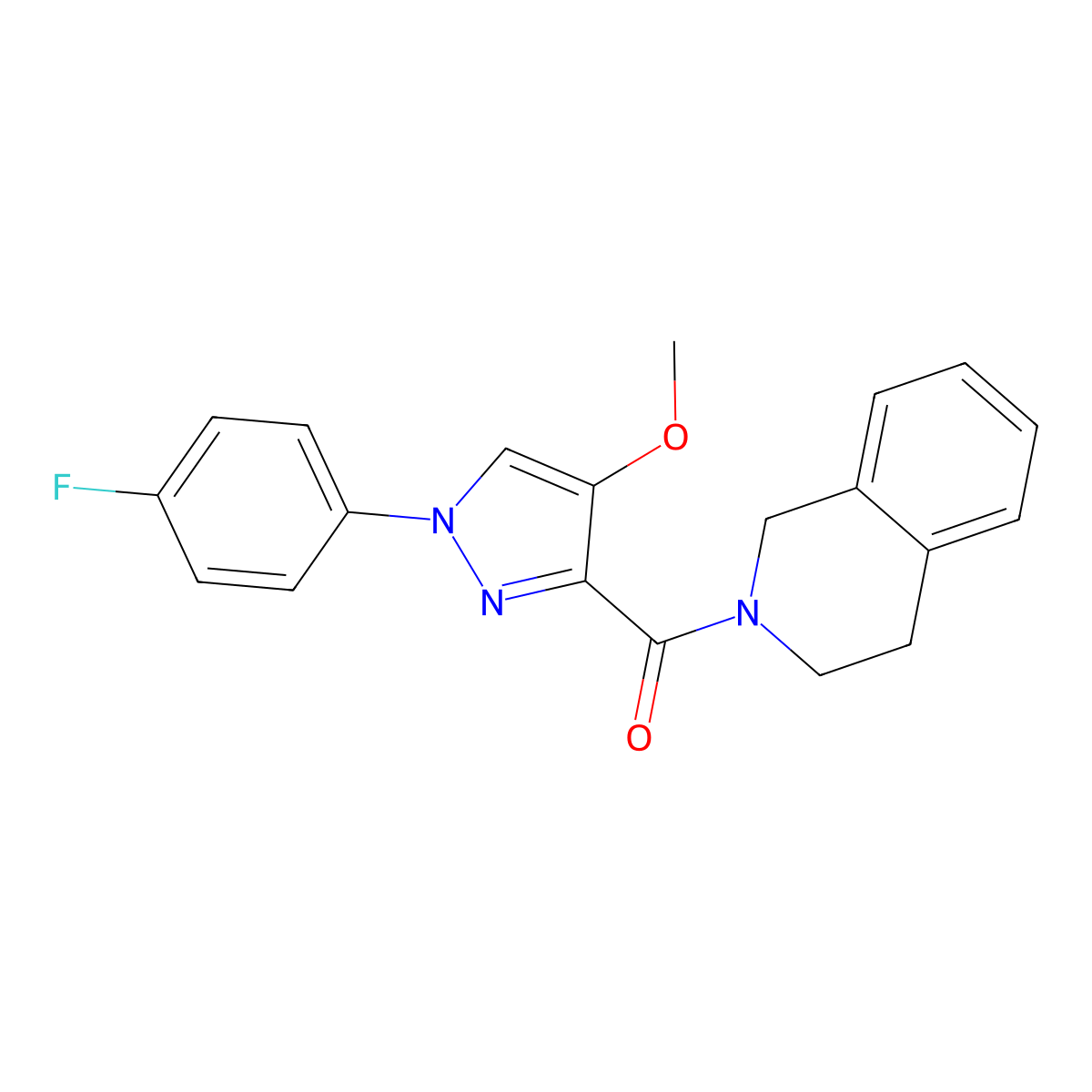(3,4-dihydroisoquinolin-2(1H)-yl)(1-(4-fluorophenyl)-4-methoxy-1H-pyrazol-3-yl)methanone molecular structure, CAS 1020454-56-1