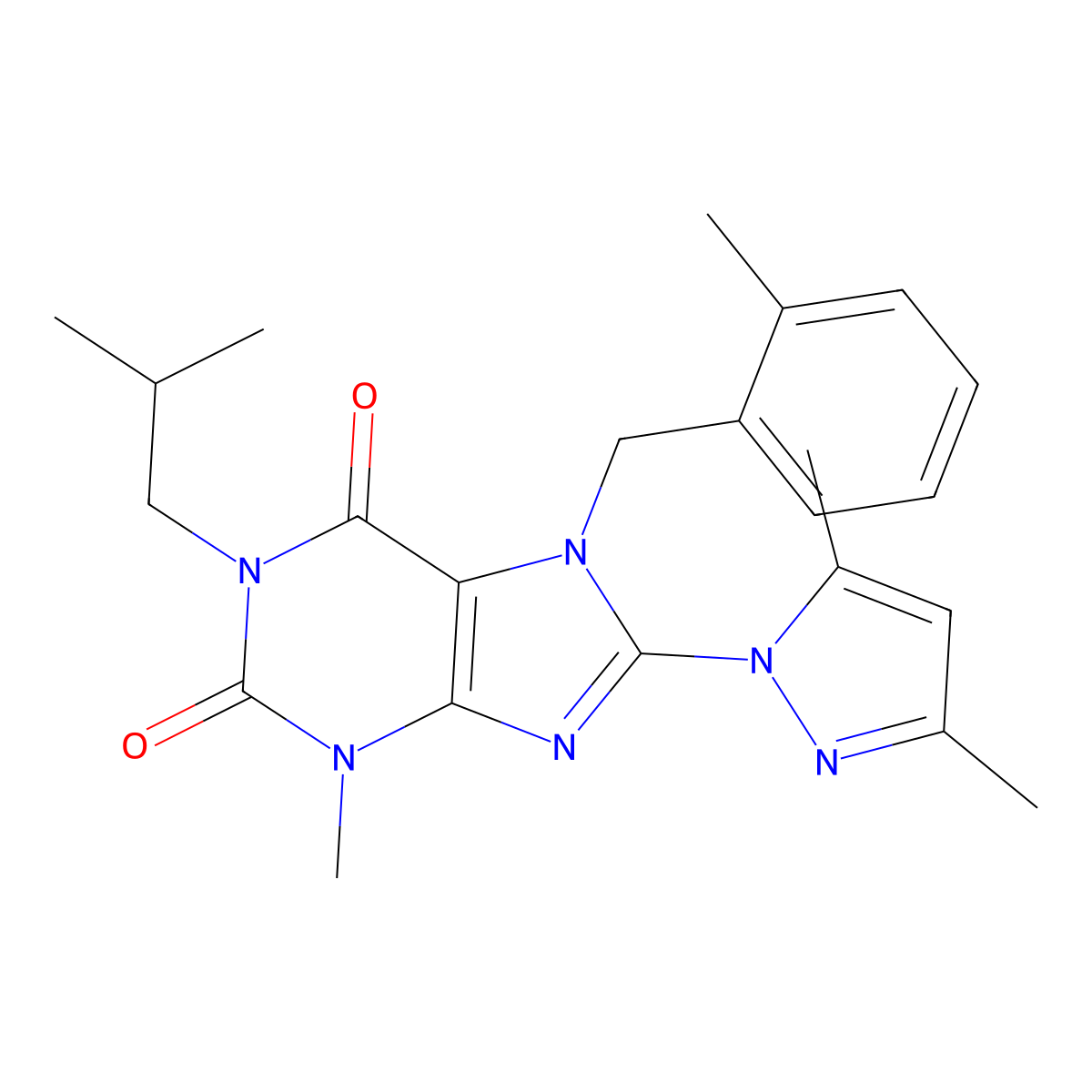 8-(3,5-dimethyl-1H-pyrazol-1-yl)-1-isobutyl-3-methyl-7-(2-methylbenzyl)-1H-purine-2,6(3H,7H)-dione molecular structure, CAS 1020454-58-3