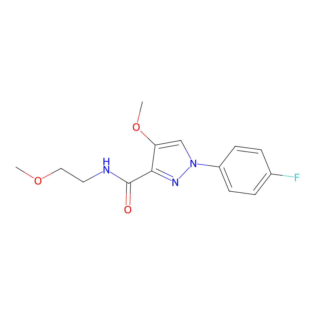 1-(4-fluorophenyl)-4-methoxy-N-(2-methoxyethyl)-1H-pyrazole-3-carboxamide molecular structure, CAS 1020454-59-4