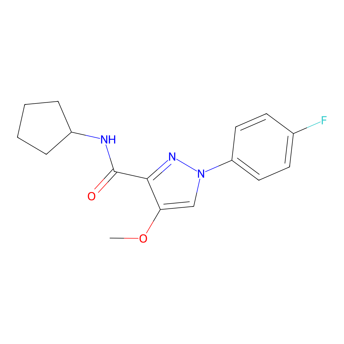 N-cyclopentyl-1-(4-fluorophenyl)-4-methoxy-1H-pyrazole-3-carboxamide molecular structure, CAS 1020454-68-5