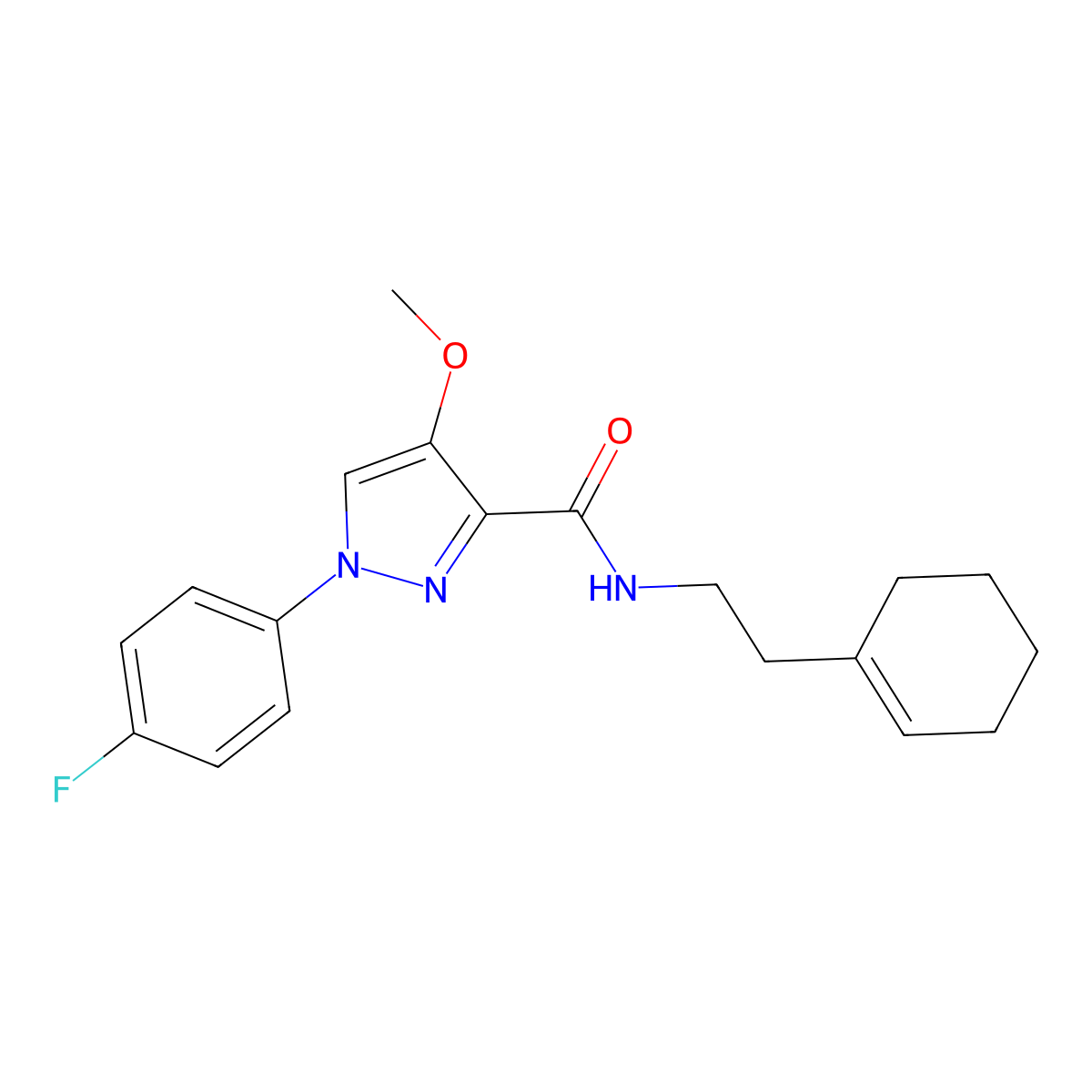 N-[2-(cyclohex-1-en-1-yl)ethyl]-1-(4-fluorophenyl)-4-methoxy-1H-pyrazole-3-carboxamide molecular structure, CAS 1020454-69-6
