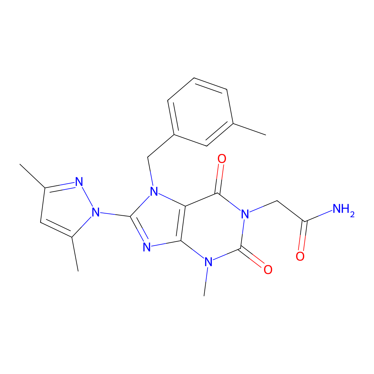 2-(8-(3,5-dimethyl-1H-pyrazol-1-yl)-3-methyl-7-(3-methylbenzyl)-2,6-dioxo-2,3,6,7-tetrahydro-1H-purin-1-yl)acetamide molecular structure, CAS 1020454-73-2