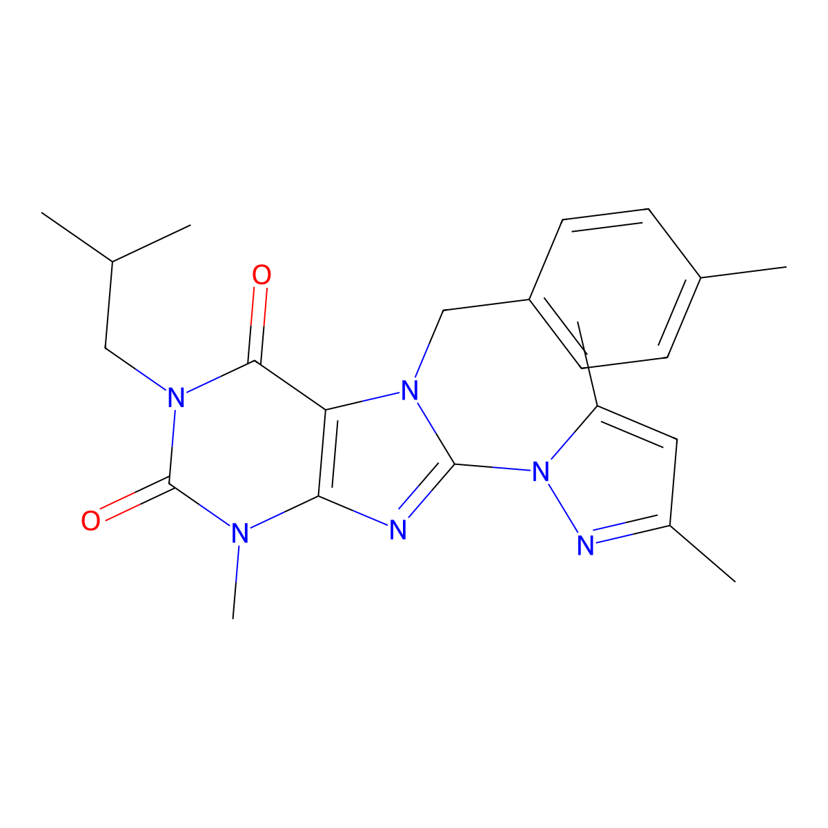8-(3,5-dimethyl-1H-pyrazol-1-yl)-1-isobutyl-3-methyl-7-(4-methylbenzyl)-1H-purine-2,6(3H,7H)-dione molecular structure, CAS 1020454-78-7