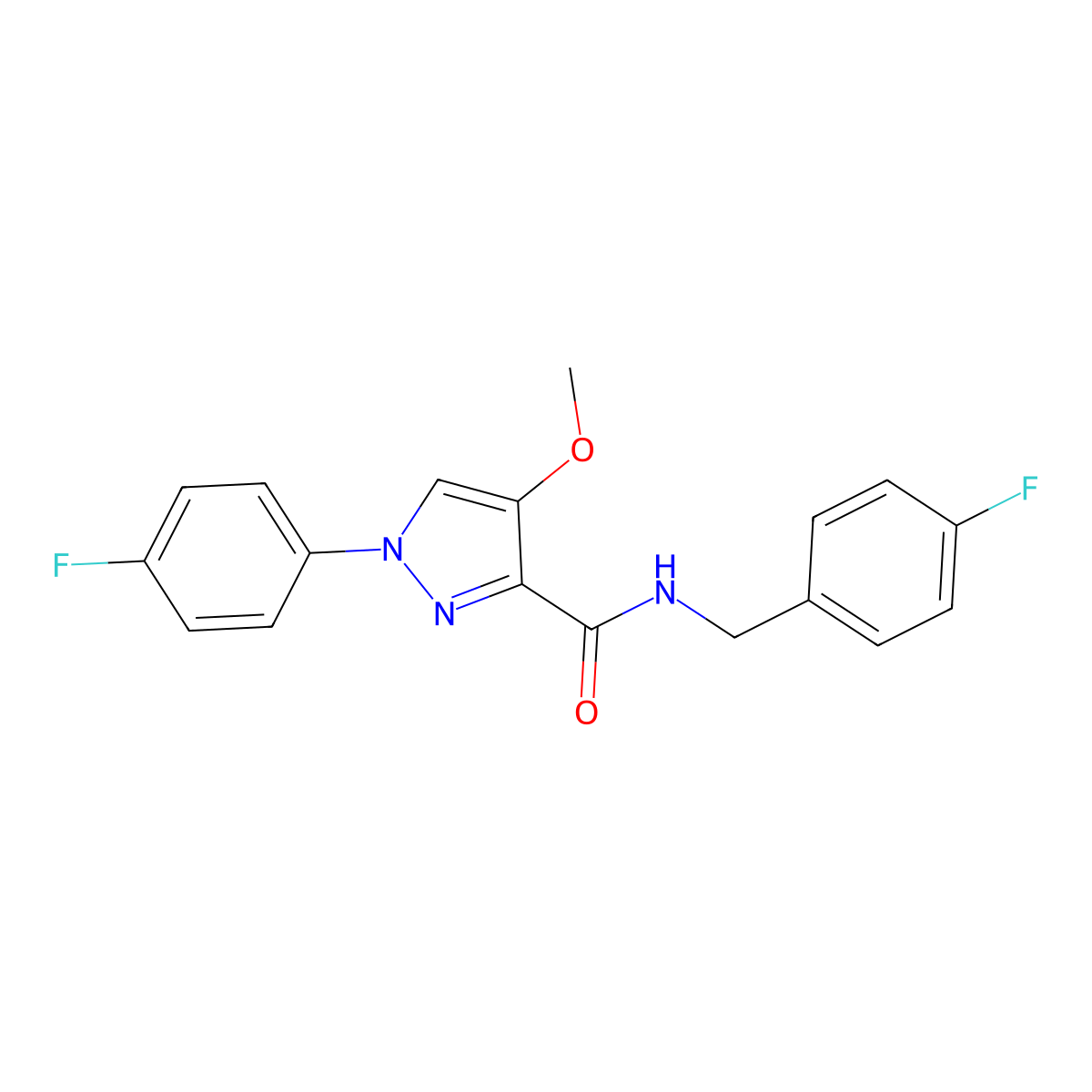 1-(4-fluorophenyl)-N-[(4-fluorophenyl)methyl]-4-methoxy-1H-pyrazole-3-carboxamide molecular structure, CAS 1020454-79-8