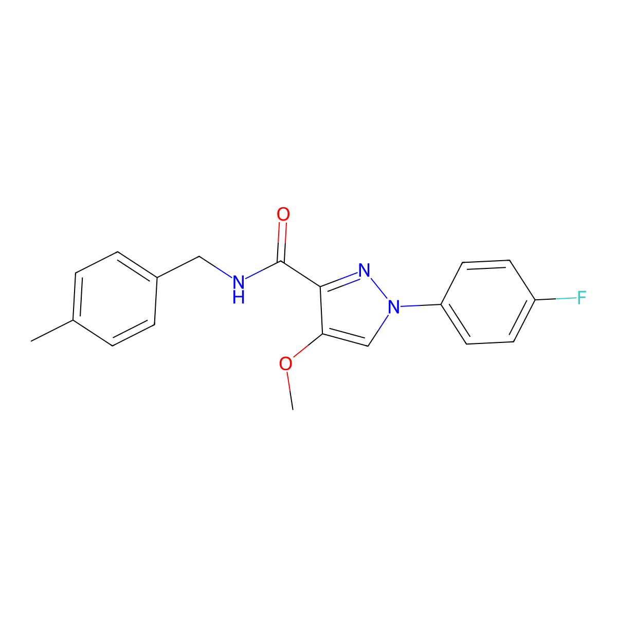 1-(4-fluorophenyl)-4-methoxy-N-(4-methylbenzyl)-1H-pyrazole-3-carboxamide molecular structure, CAS 1020454-81-2