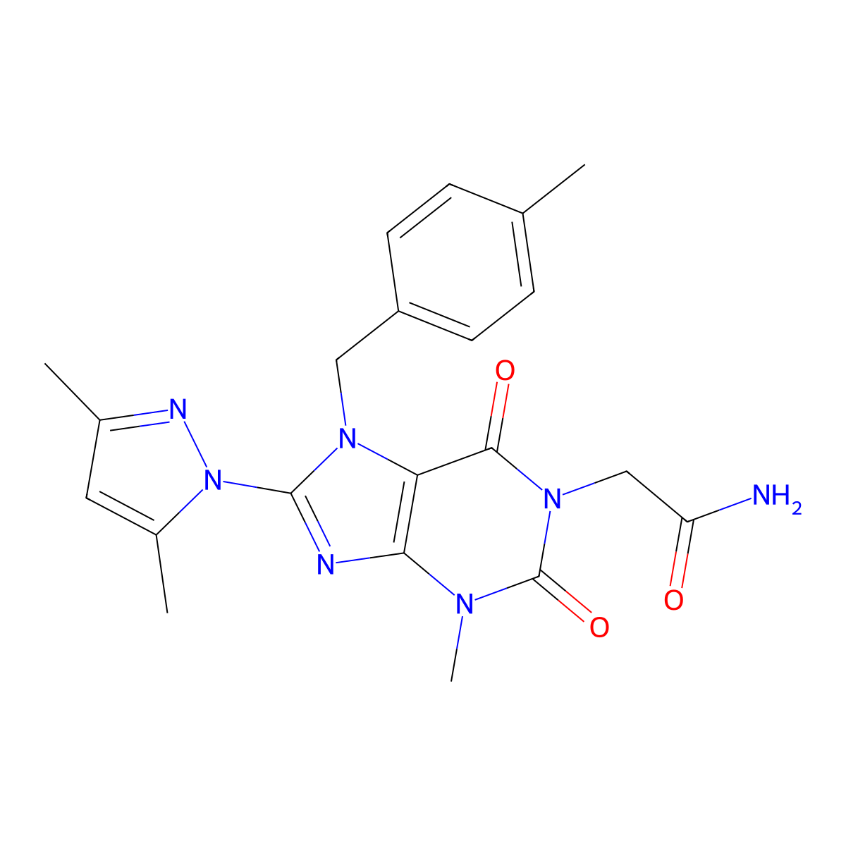 2-(8-(3,5-dimethyl-1H-pyrazol-1-yl)-3-methyl-7-(4-methylbenzyl)-2,6-dioxo-2,3,6,7-tetrahydro-1H-purin-1-yl)acetamide molecular structure, CAS 1020454-84-5