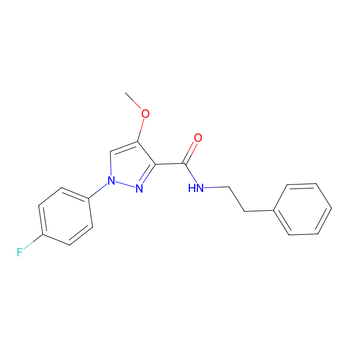 1-(4-fluorophenyl)-4-methoxy-N-(2-phenylethyl)pyrazole-3-carboxamide molecular structure, CAS 1020454-86-7