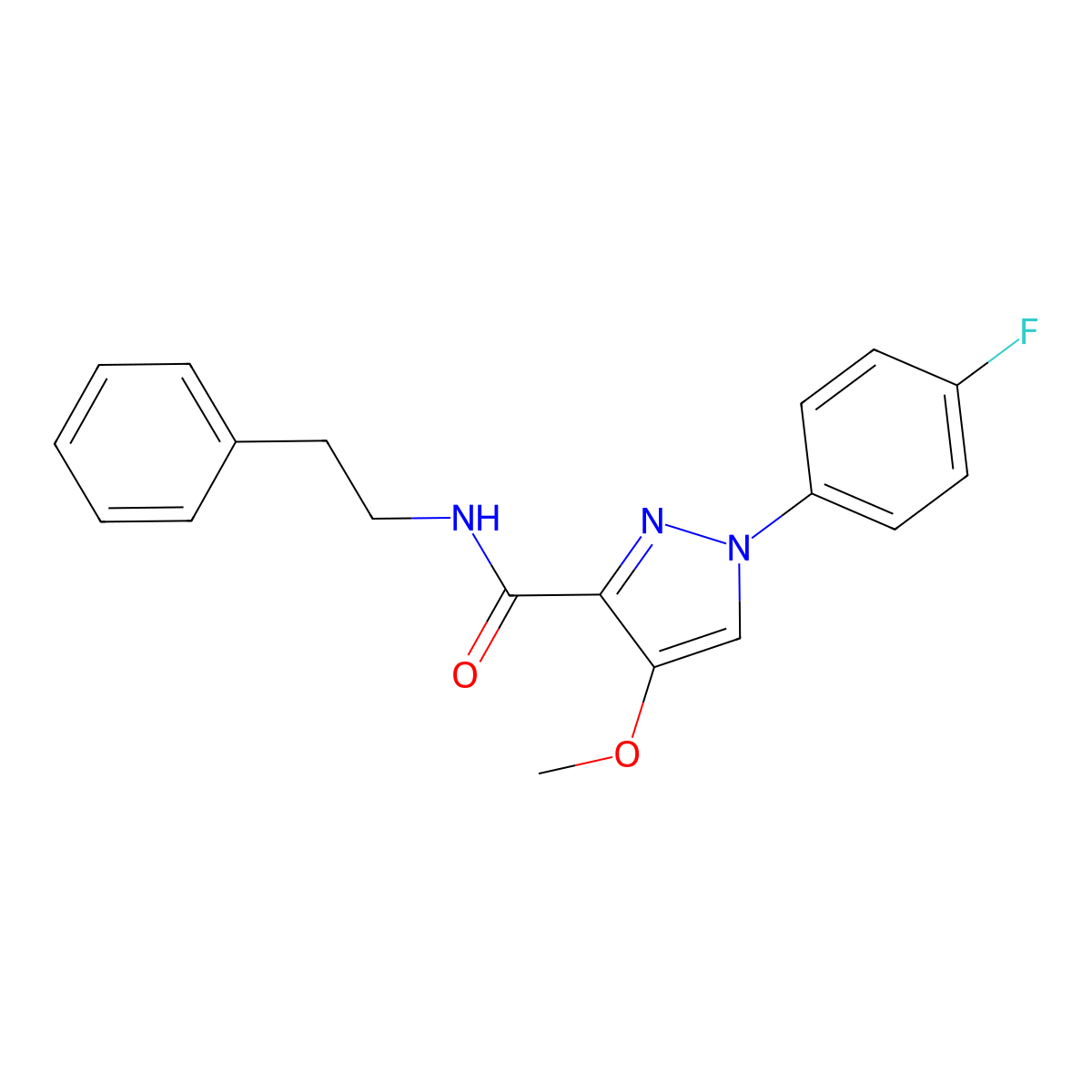 1-(4-fluorophenyl)-4-methoxy-N-(2-phenylethyl)pyrazole-3-carboxamide molecular structure, CAS 1020454-86-7