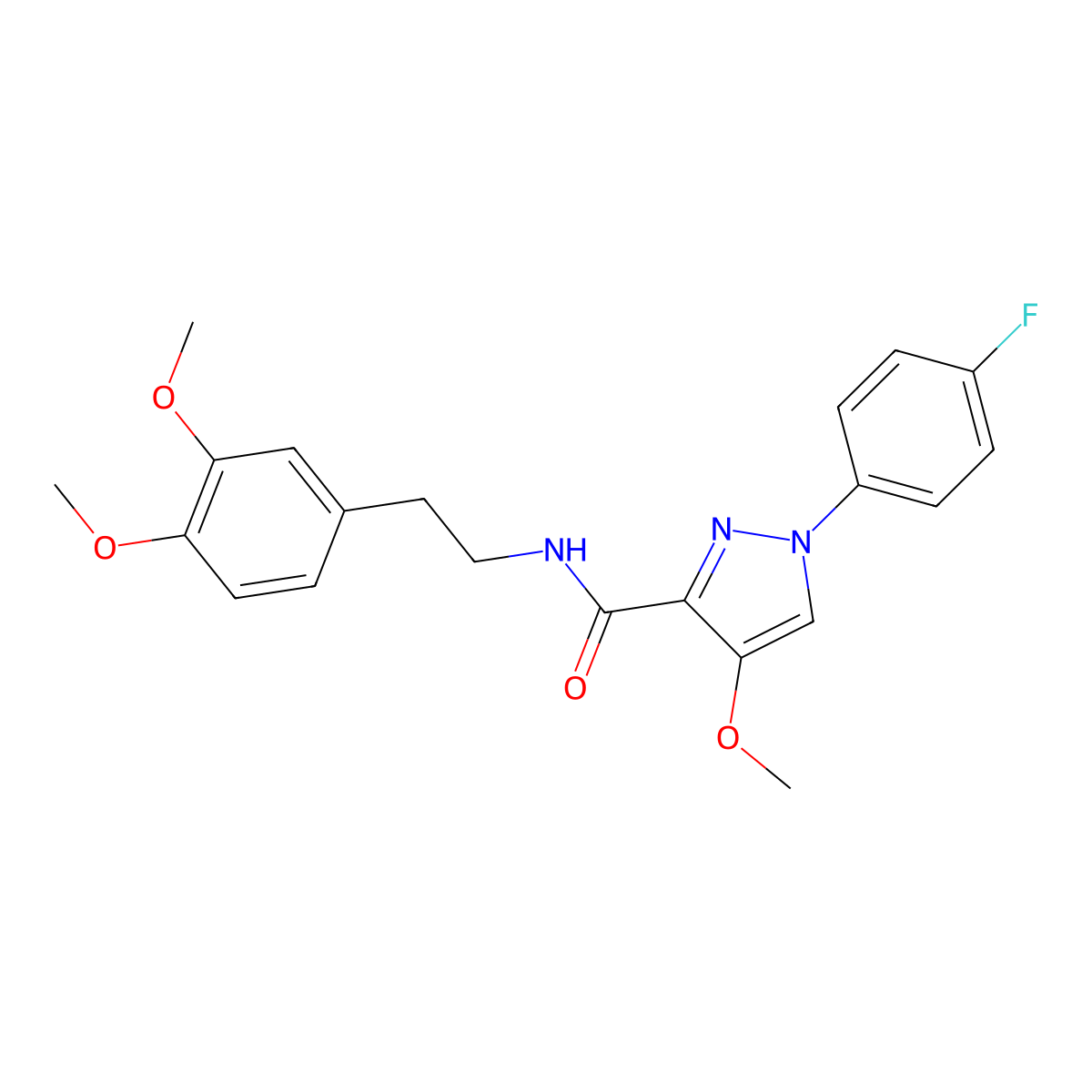 N-[2-(3,4-dimethoxyphenyl)ethyl]-1-(4-fluorophenyl)-4-methoxy-1H-pyrazole-3-carboxamide molecular structure, CAS 1020454-87-8