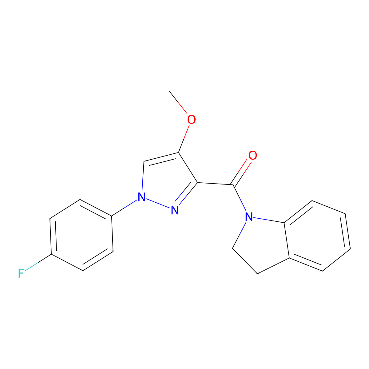 (1-(4-fluorophenyl)-4-methoxy-1H-pyrazol-3-yl)(indolin-1-yl)methanone molecular structure, CAS 1020454-91-4