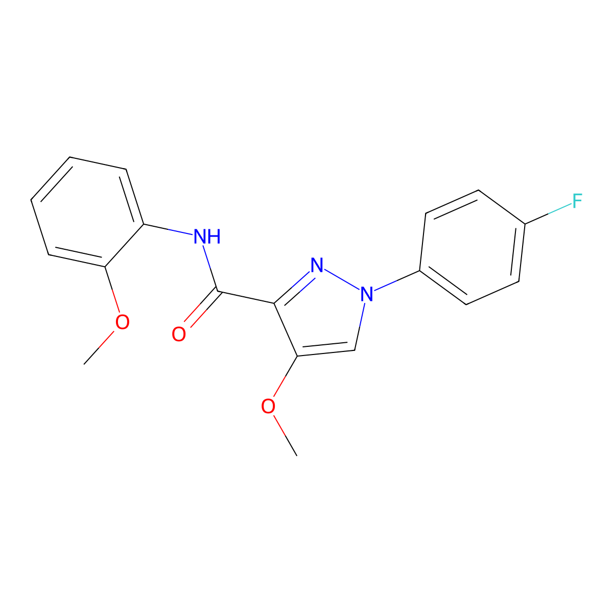 1-(4-fluorophenyl)-4-methoxy-N-(2-methoxyphenyl)-1H-pyrazole-3-carboxamide molecular structure, CAS 1020454-97-0