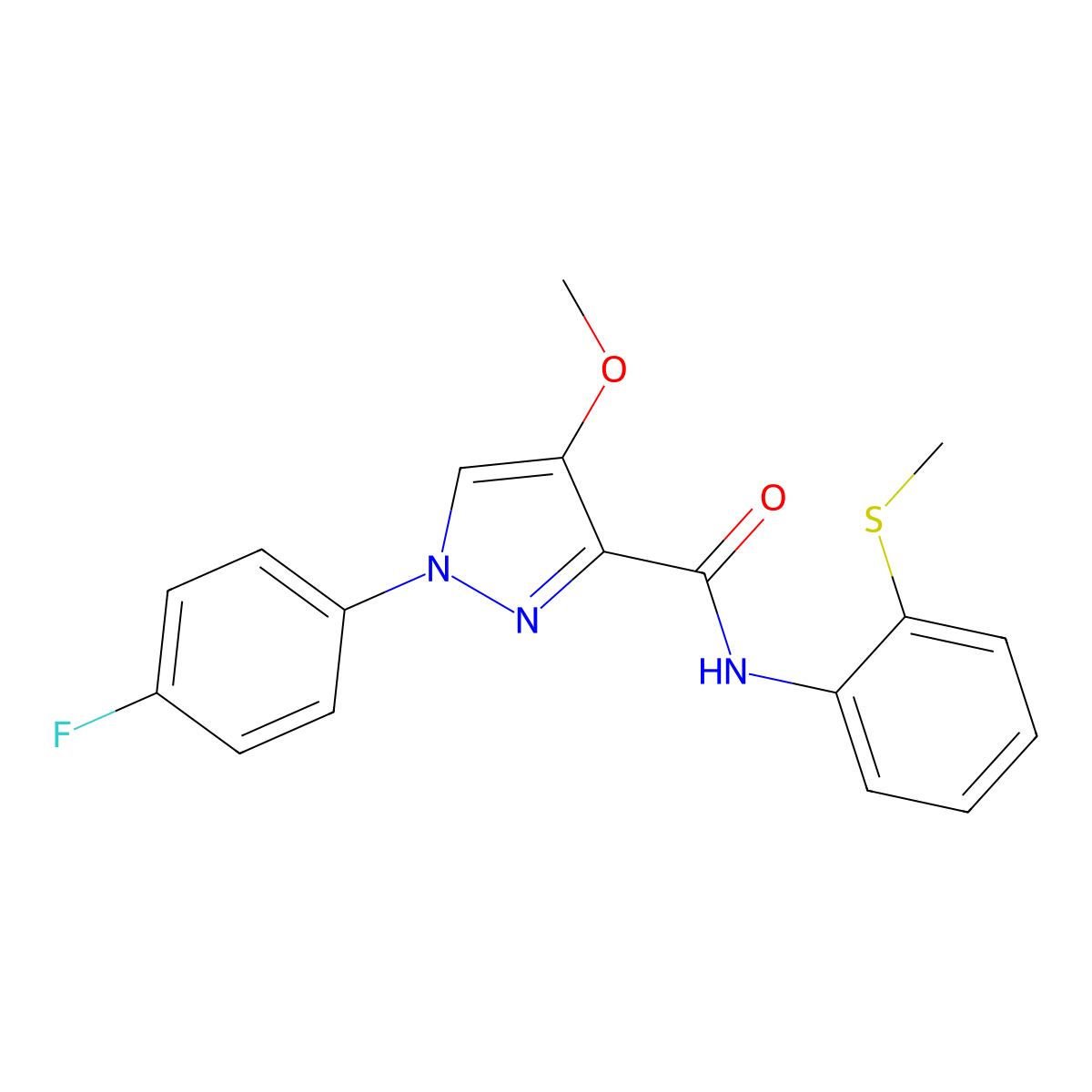 1-(4-fluorophenyl)-4-methoxy-N-[2-(methylsulfanyl)phenyl]-1H-pyrazole-3-carboxamide molecular structure, CAS 1020455-01-9
