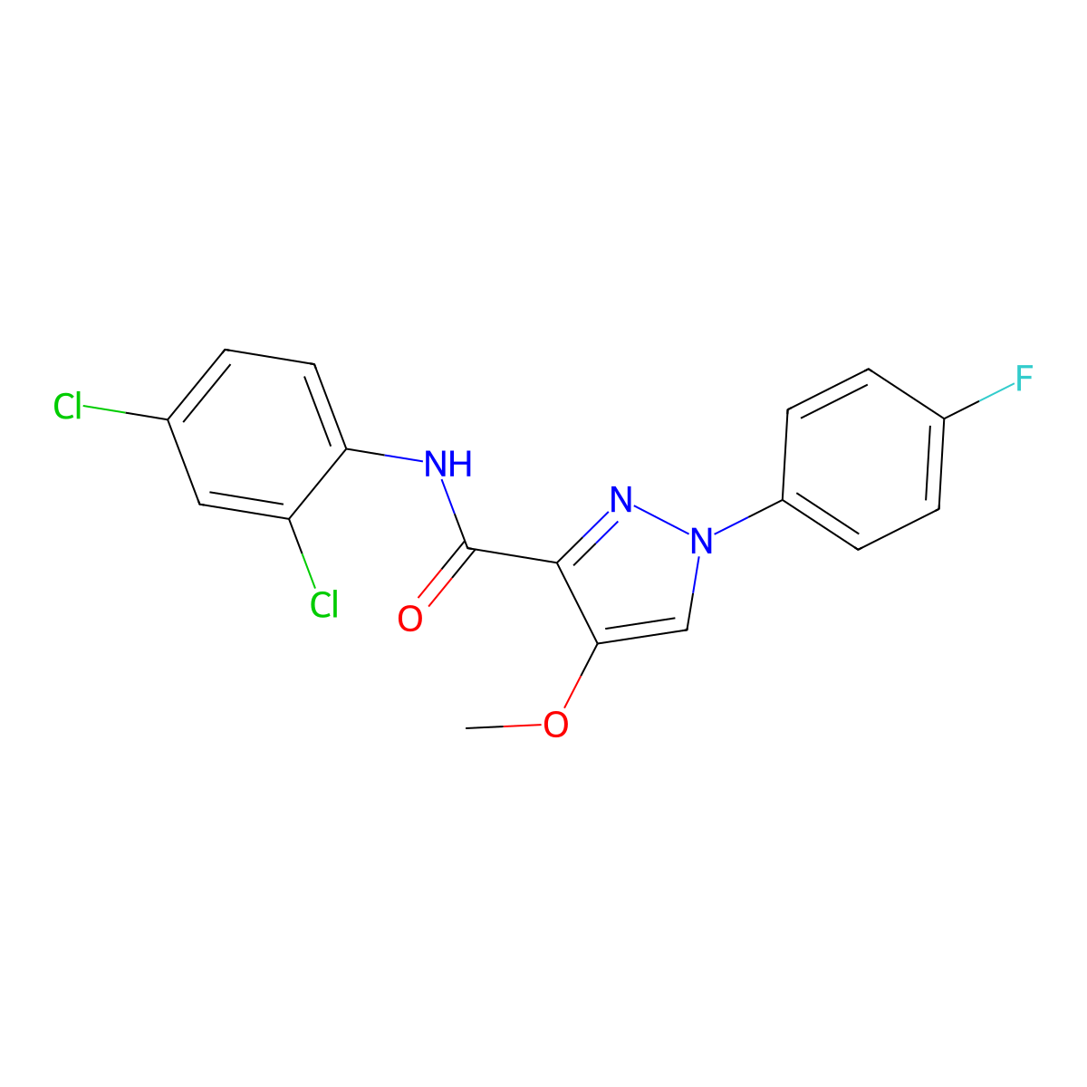 N-(2,4-dichlorophenyl)-1-(4-fluorophenyl)-4-methoxy-1H-pyrazole-3-carboxamide molecular structure, CAS 1020455-07-5