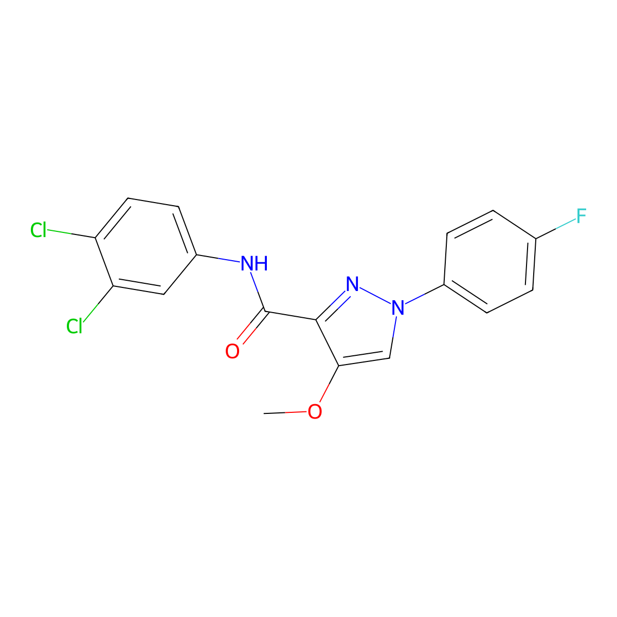 N-(3,4-dichlorophenyl)-1-(4-fluorophenyl)-4-methoxy-1H-pyrazole-3-carboxamide molecular structure, CAS 1020455-09-7